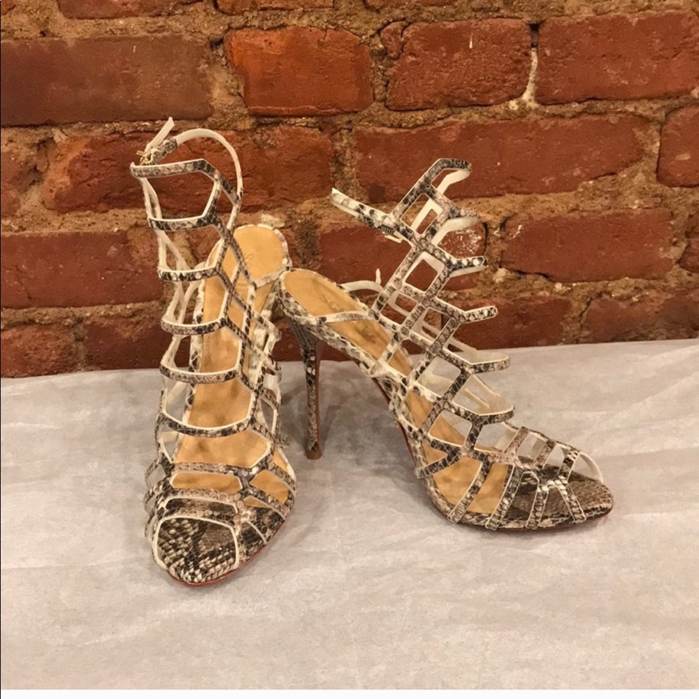 SCHUTZ strappy snakeskin Salto Alto pumice